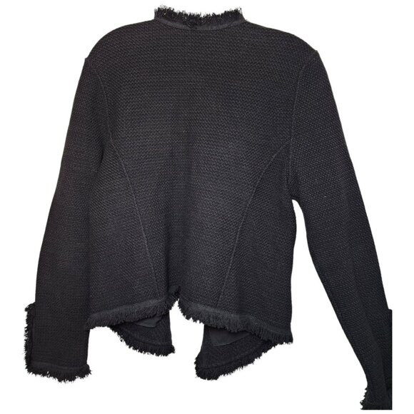 Nic + Zoe Womens Jacket L Black Fringe Open Front Knit Zip Pocket Long Sleeve - Picture 8 of 9